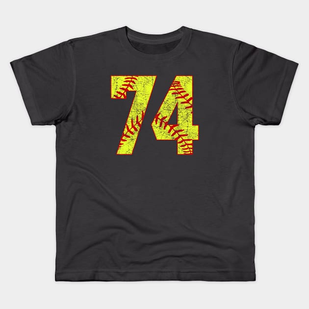 Fastpitch Softball Number 74 #74 Softball Shirt Jersey Uniform Favorite Player Biggest Fan Kids T-Shirt by TeeCreations